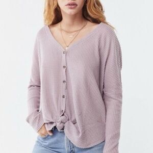 UO Out from Under Size S Jojo V-Neck Oversized Waffle Knit Thermal Button Front